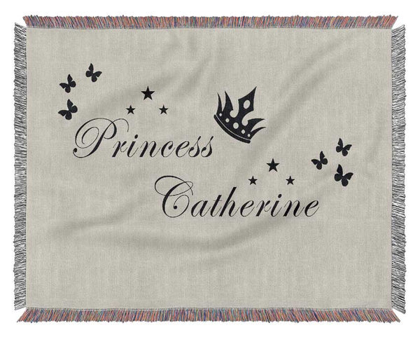 Girls Room Quote Your Own Name Princess 2 Grey Woven Blanket