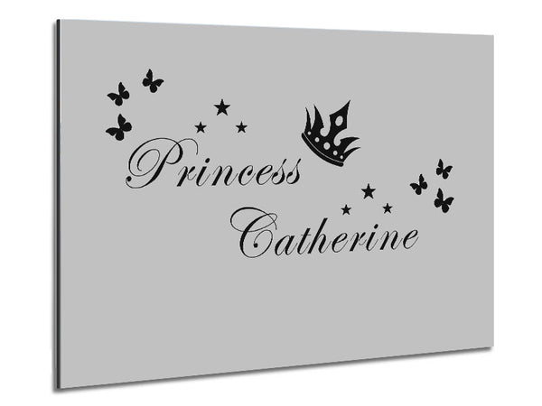 Girls Room Quote Your Own Name Princess 2 Grey Metal Print