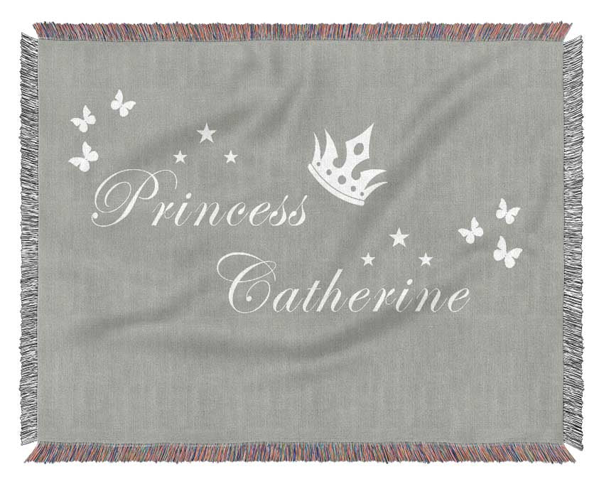 Your Own Name Princess 2 Grey White Woven Blanket