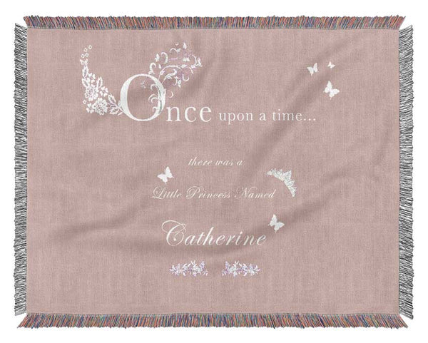 Girls Room Quote Once Upon A Time Your Name Vivid Pink Woven Blanket