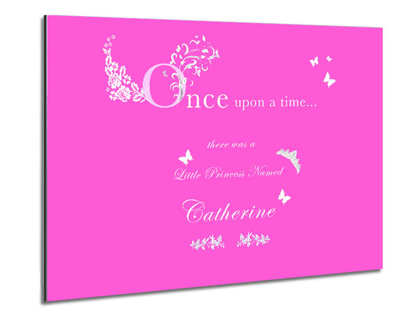 Girls Room Quote Once Upon A Time Your Name Vivid Pink Metal Print