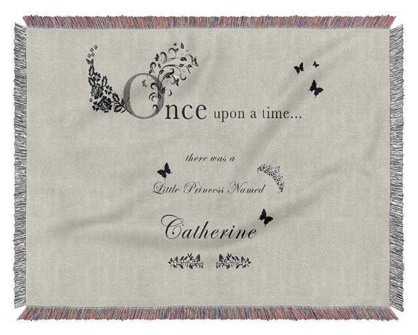Girls Room Quote Once Upon A Time Your Name Grey Woven Blanket