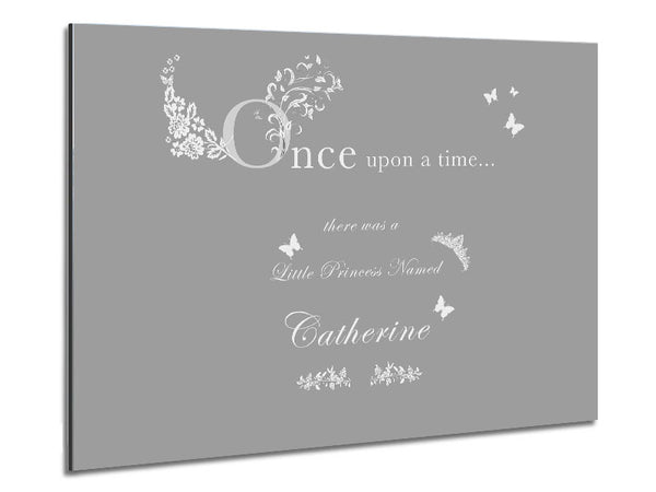 Once Upon A Time Your Name Grey White Metal Print