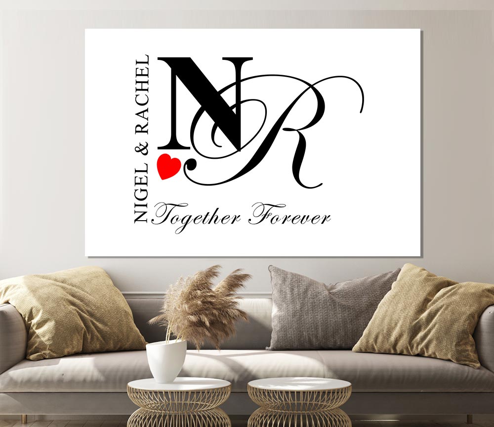 Your Names And Initials Together Forever White Print Poster Wall Art