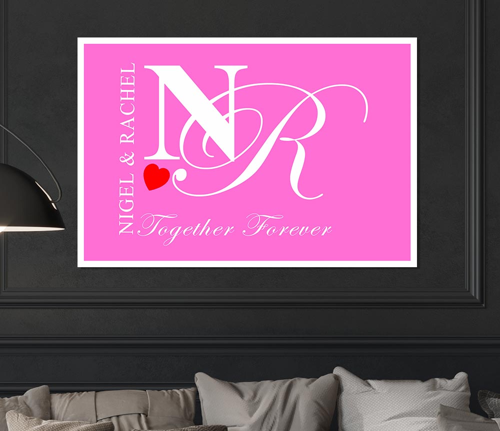 Your Names And Initials Together Forever Vivid Pink Print Poster Wall Art