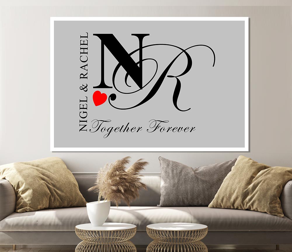 Your Names And Initials Together Forever Grey Print Poster Wall Art