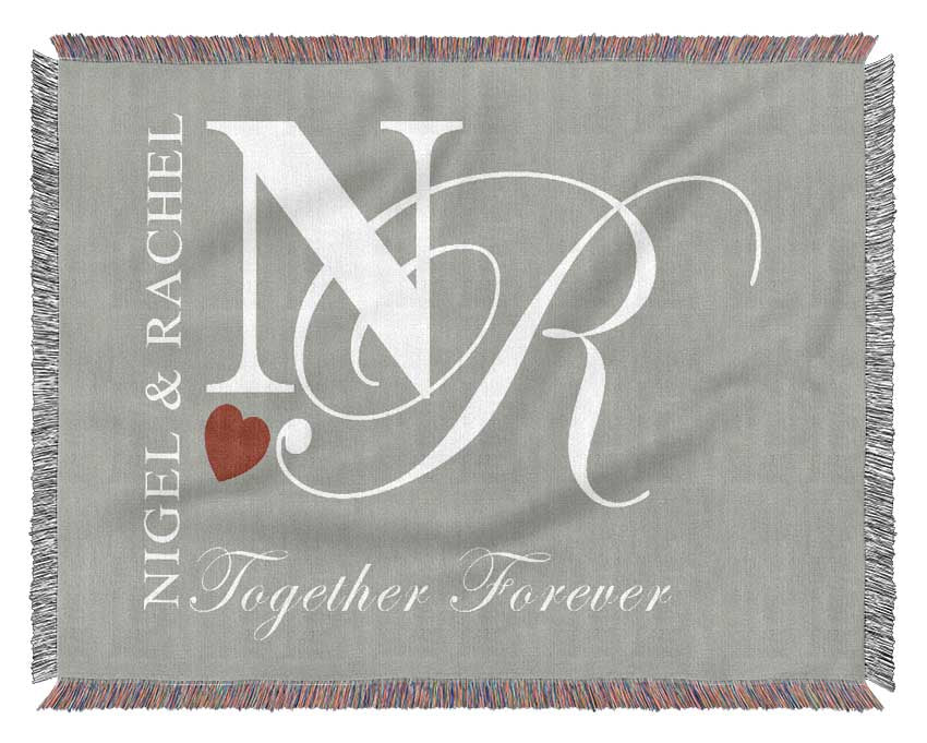 Your Names And Initials Together Forever Grey White Woven Blanket