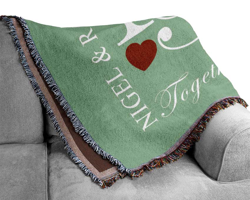 Your Names And Initials Together Forever Green Woven Blanket
