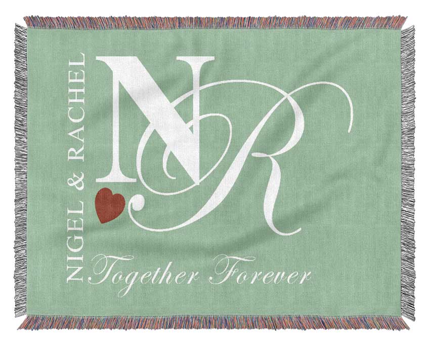 Your Names And Initials Together Forever Green Woven Blanket