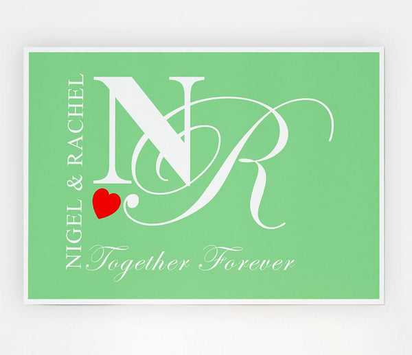 Your Names And Initials Together Forever Green Print Poster Wall Art