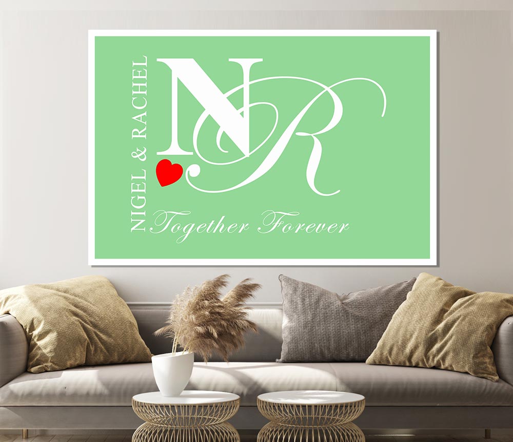 Your Names And Initials Together Forever Green Print Poster Wall Art