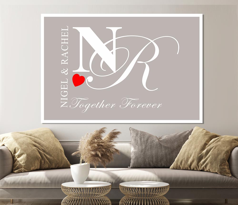 Your Names And Initials Together Forever Beige Print Poster Wall Art