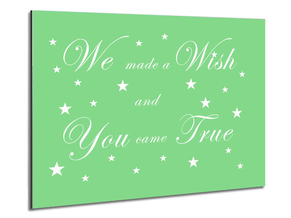 Nursery Quote We Made A Wish And You Came True Green Metal Print