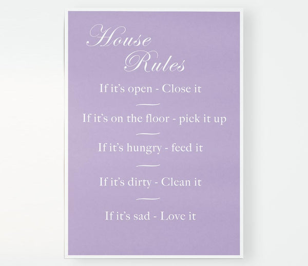 Family Quote House Rules 2 Lilac Print Poster Wall Art