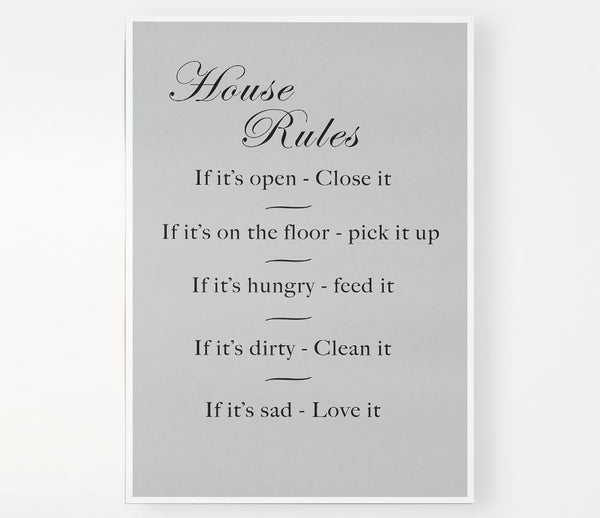 Family Quote House Rules 2 Grey Print Poster Wall Art