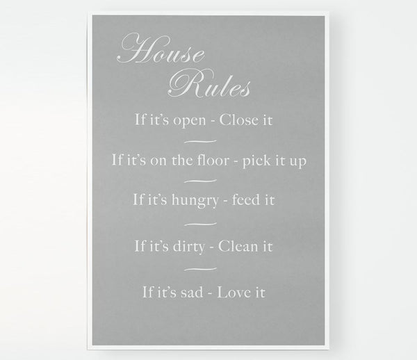 Family Quote House Rules 2 Grey White Print Poster Wall Art