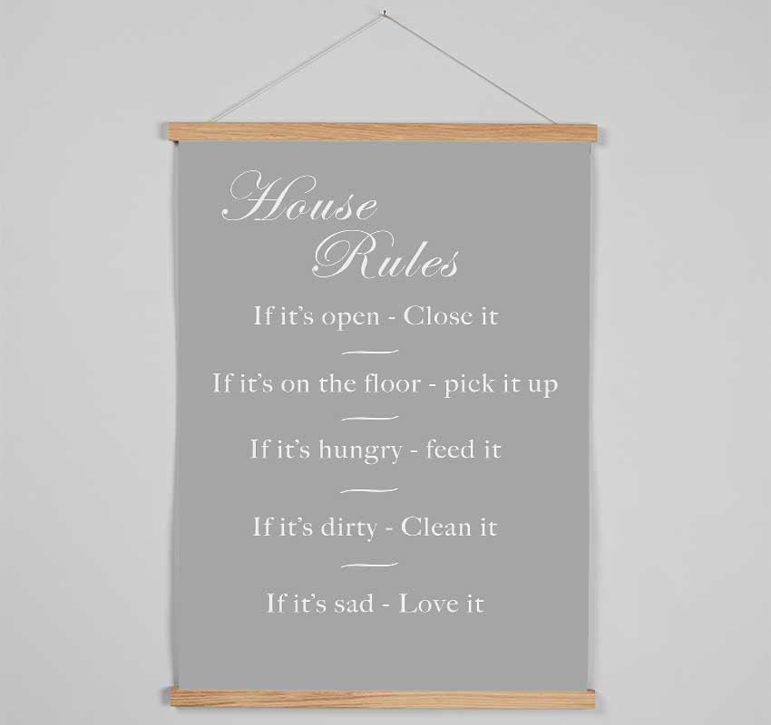 Family Quote House Rules 2 Grey White Hanging Poster - Wallart-Direct UK