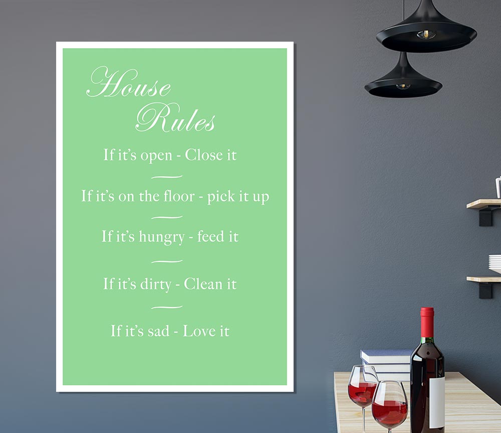 Family Quote House Rules 2 Green Print Poster Wall Art