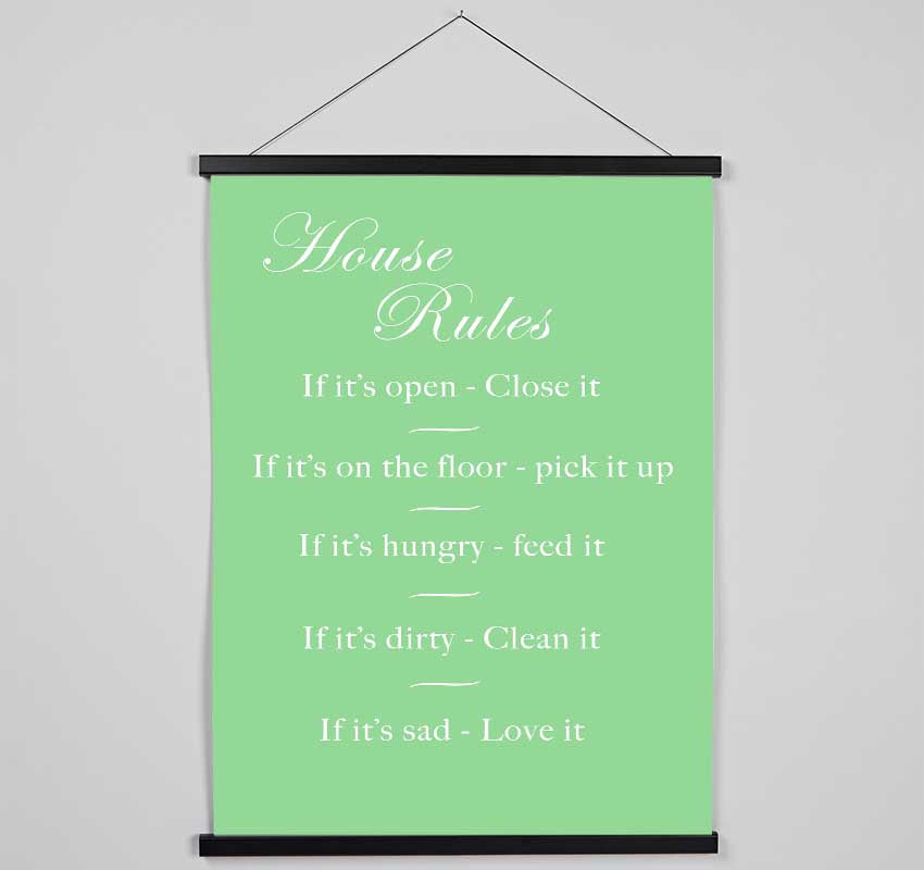 Family Quote House Rules 2 Green Hanging Poster - Wallart-Direct UK