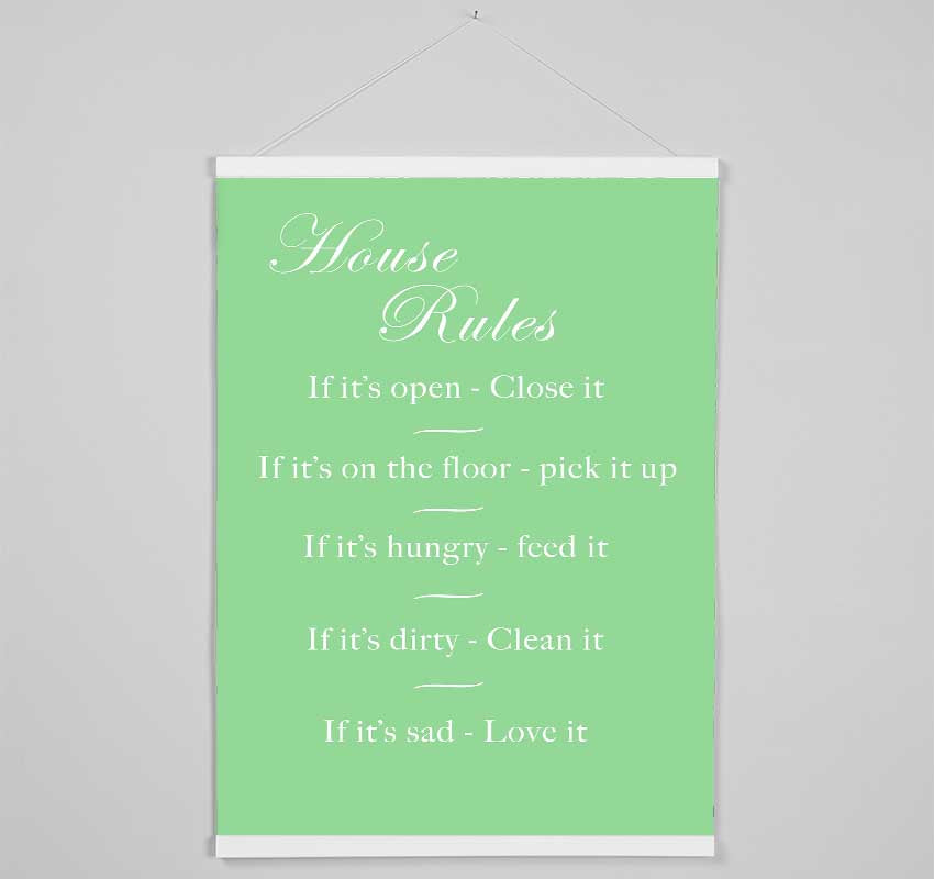 Family Quote House Rules 2 Green Hanging Poster - Wallart-Direct UK