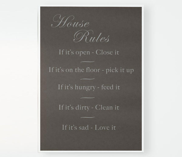 Family Quote House Rules 2 Chocolate Print Poster Wall Art