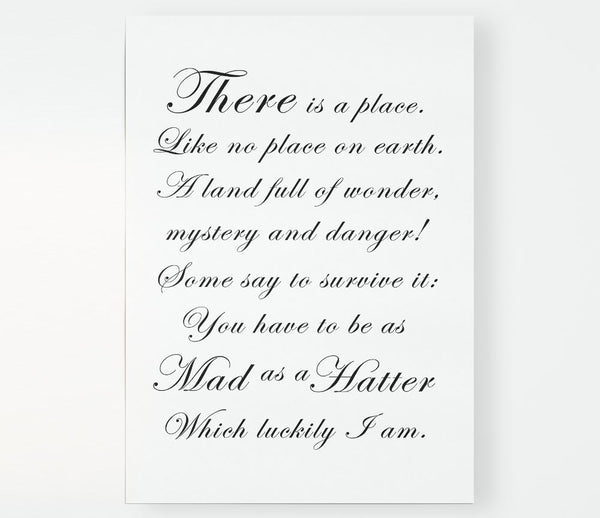 Alice In Wonderland As Mad As A Hatter White Print Poster Wall Art