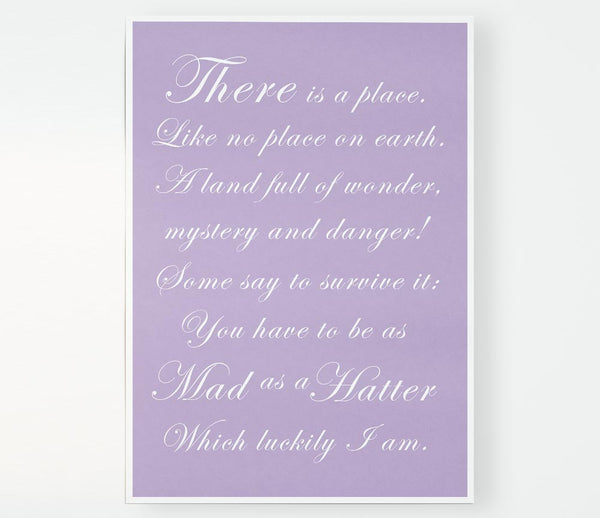 Alice In Wonderland As Mad As A Hatter Lilac Print Poster Wall Art