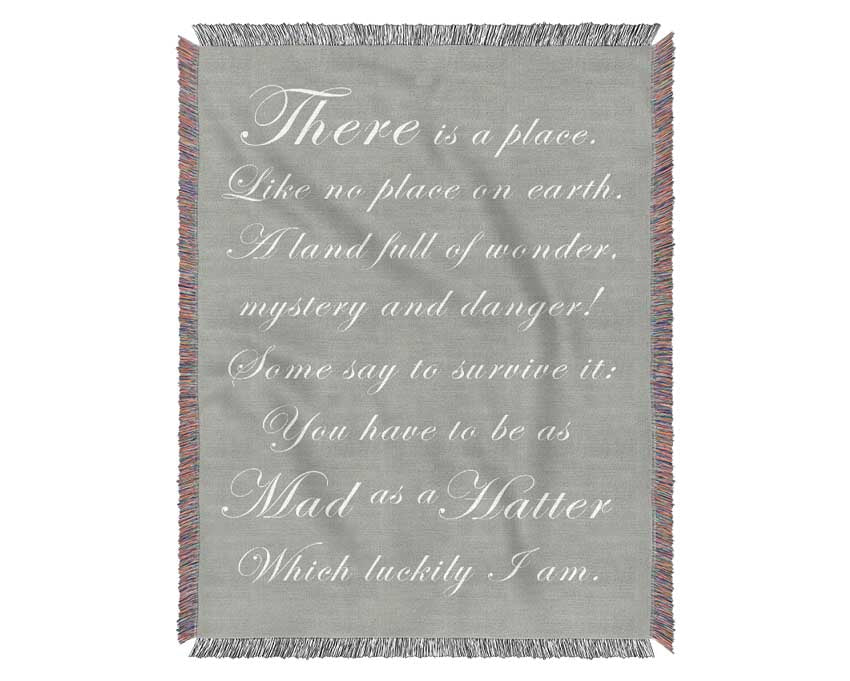 Alice In Wonderland As Mad As A Hatter Grey White Woven Blanket