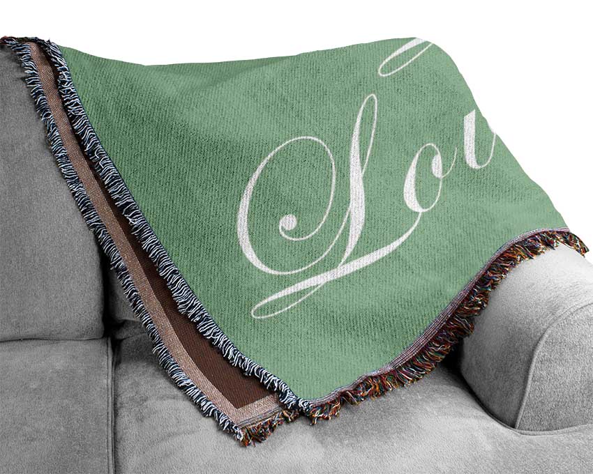 Kitchen Quote Eat Laugh Love Green Woven Blanket