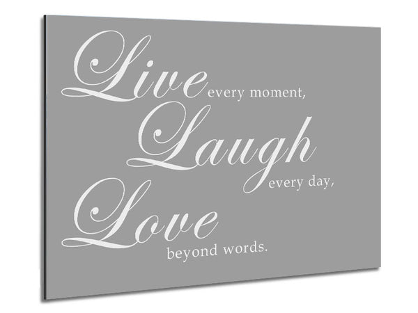 Family Quote Live Laugh Love 2 Grey White Metal Print
