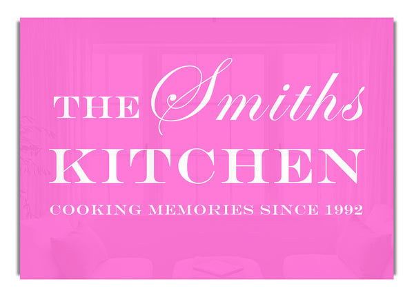 Your Family Name And Date Kitchen Vivid Pink