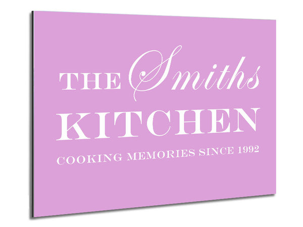 Kitchen Quote Your Family Name And Date Kitchen Pink Metal Print
