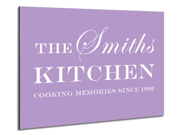 Kitchen Quote Your Family Name And Date Kitchen Lilac Metal Print