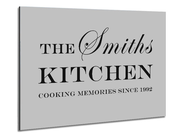 Kitchen Quote Your Family Name And Date Kitchen Grey Metal Print