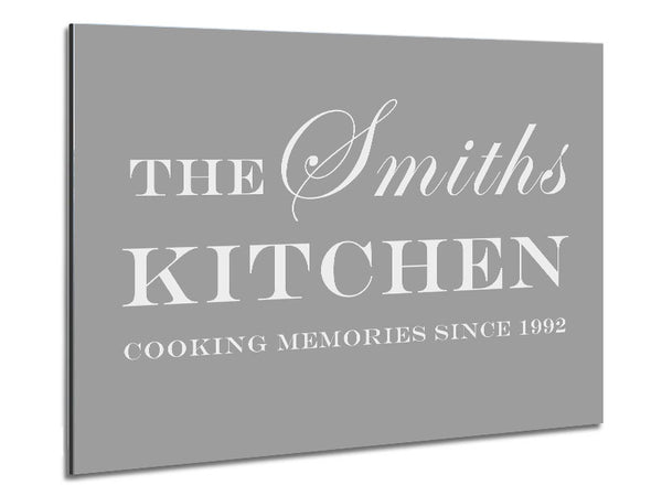 Kitchen Quote Your Family Name And Date Kitchen Grey White Metal Print