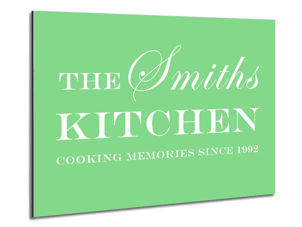 Kitchen Quote Your Family Name And Date Kitchen Green Metal Print