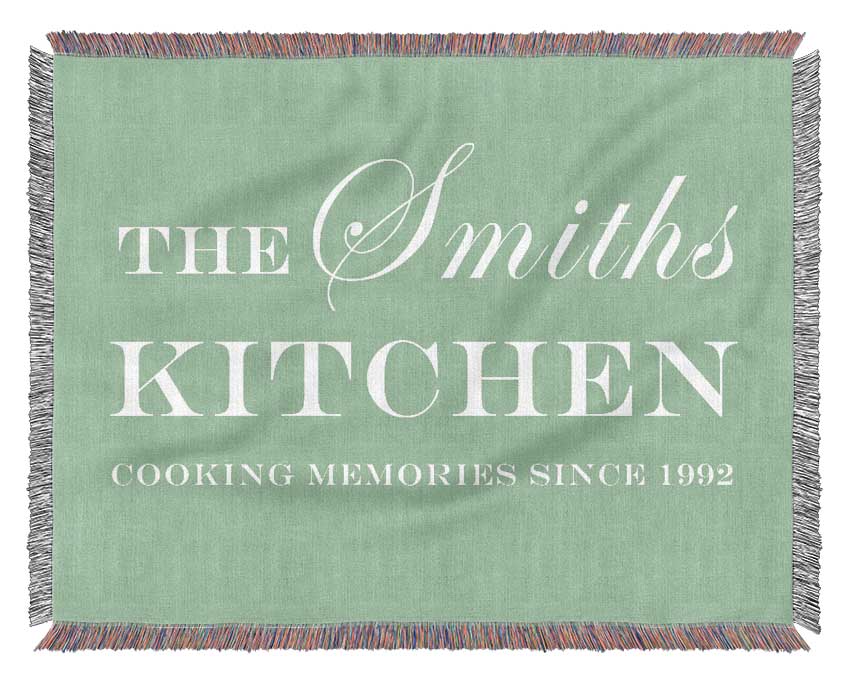 Kitchen Quote Your Family Name And Date Kitchen Green Woven Blanket