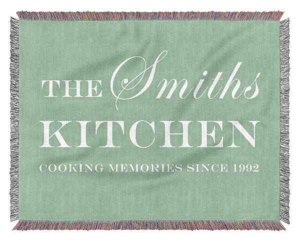 Kitchen Quote Your Family Name And Date Kitchen Green Woven Blanket