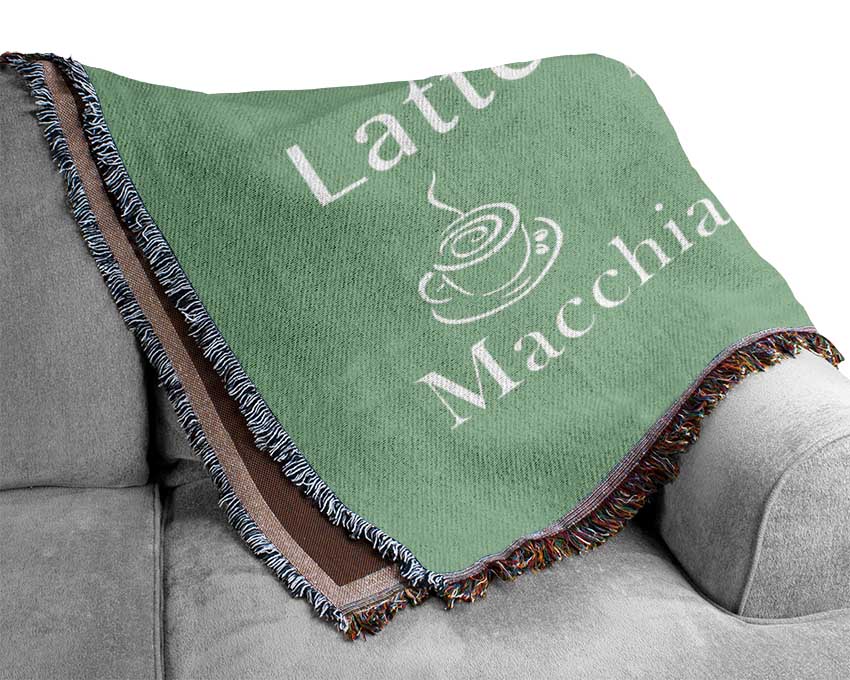 Kitchen Quote Coffee Delight Green Woven Blanket