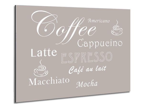 Kitchen Quote Coffee Delight Beige Metal Print