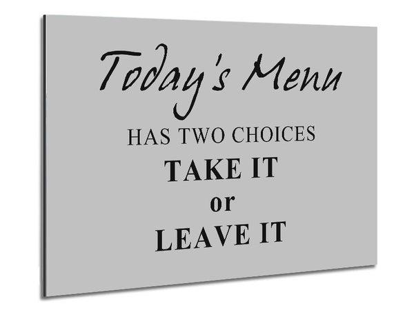 Kitchen Quote Todays Menu Has Two Choices Grey Metal Print