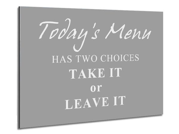 Kitchen Quote Todays Menu Has Two Choices Grey White Metal Print