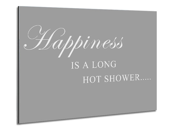 Bathroom Quote Happiness Is A Long Hot Shower Grey White Metal Print