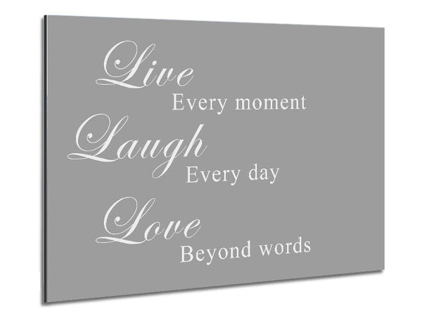 Love Quote Live Laugh Love Grey White Metal Print