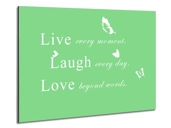 Love Quote Live Every Moment Green Metal Print