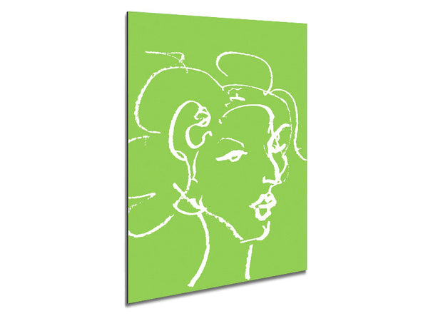 Pretty Lady Sketch Lime Green Metal Print