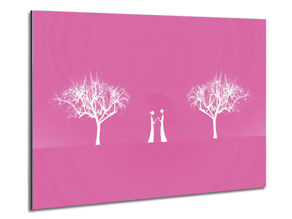 Love Between The Trees And Moon Pink Metal Print