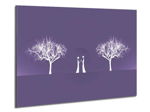 Love Between The Trees And Moon Lilac Metal Print