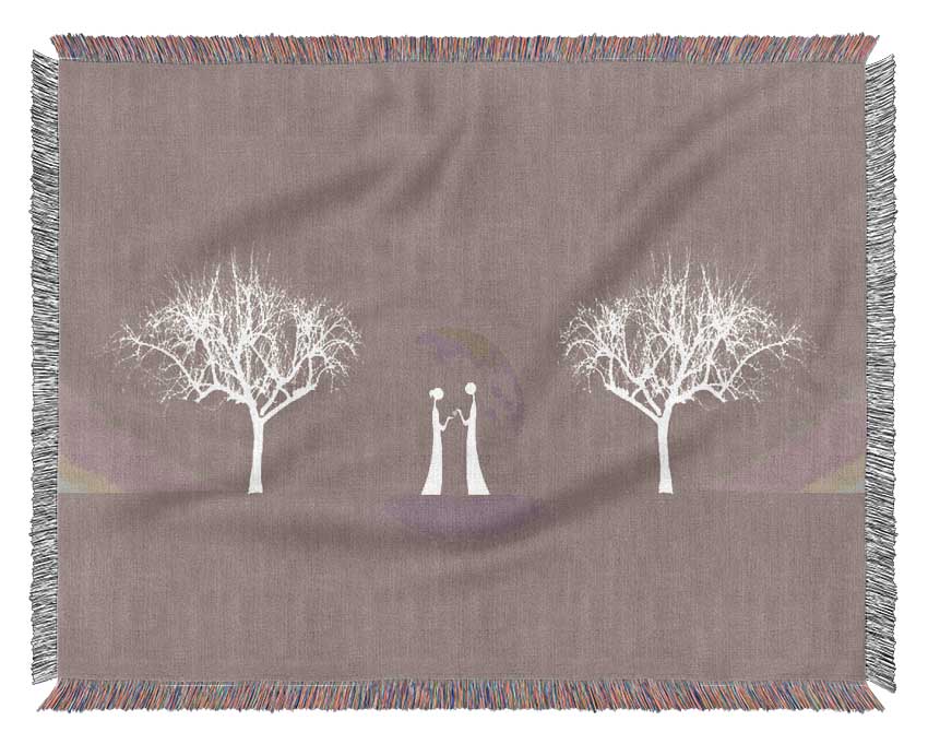 Love Between The Trees And Moon Beige Woven Blanket
