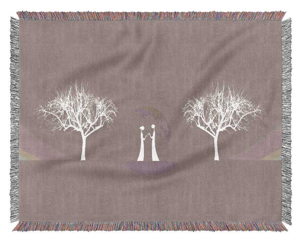 Love Between The Trees And Moon Beige Woven Blanket